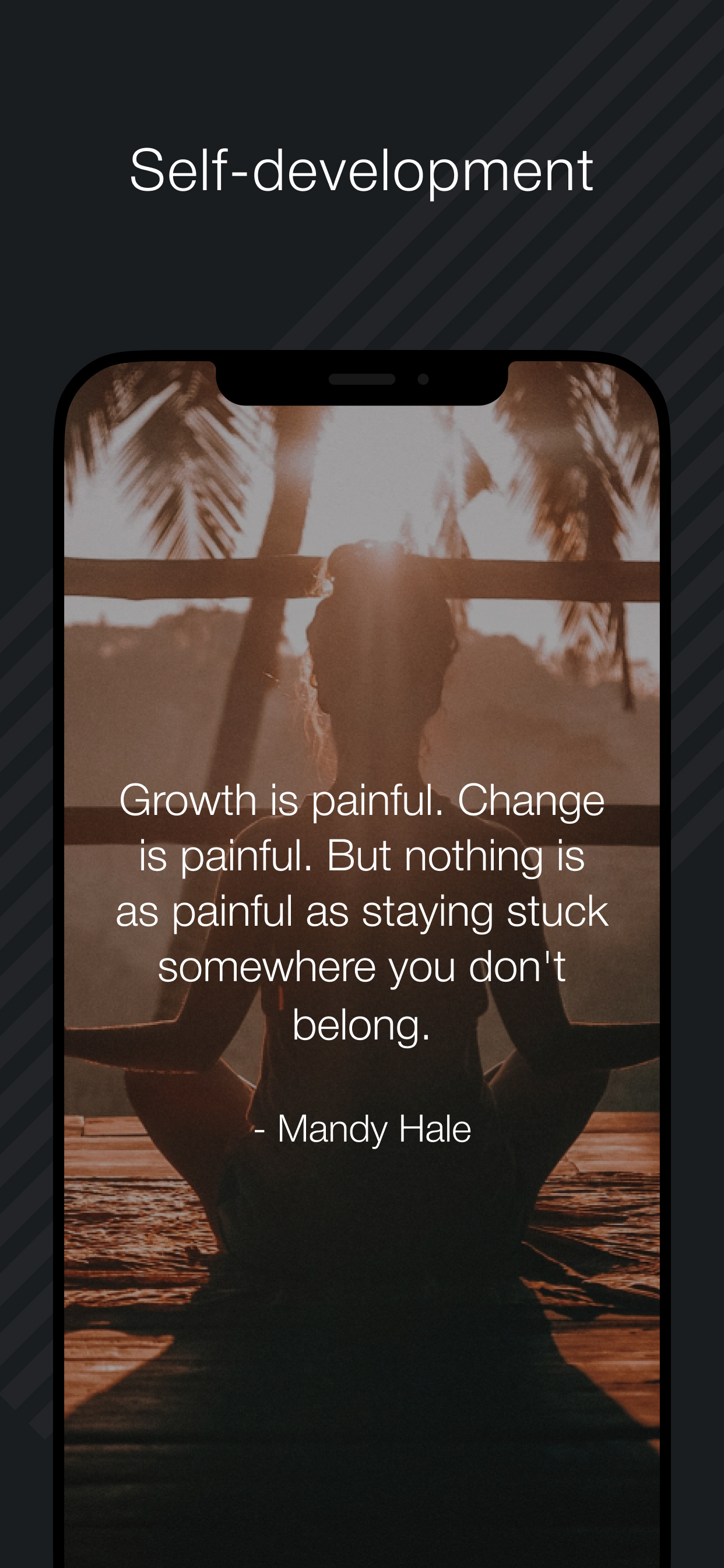 Mandy Hale self-development quote on a sunset background